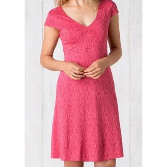 Toad & Co. Dress Women M Pink Cap Sleeve Printed Versatile Stretch Summer - Picture 1 of 8